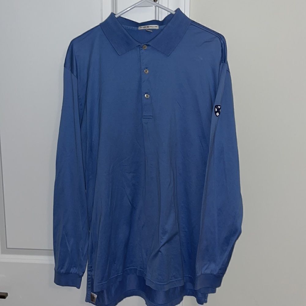 Blue cotton Peter Millar long sleeve winter Kinloch Golf Polo shirt men’s L